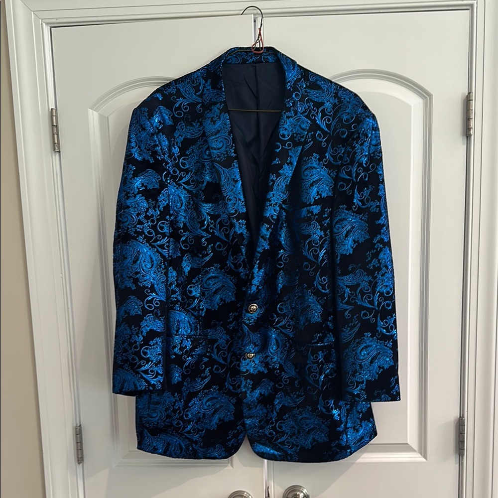 Custom Kelly's Blue Floral Velvet Blazer Sport Coat
